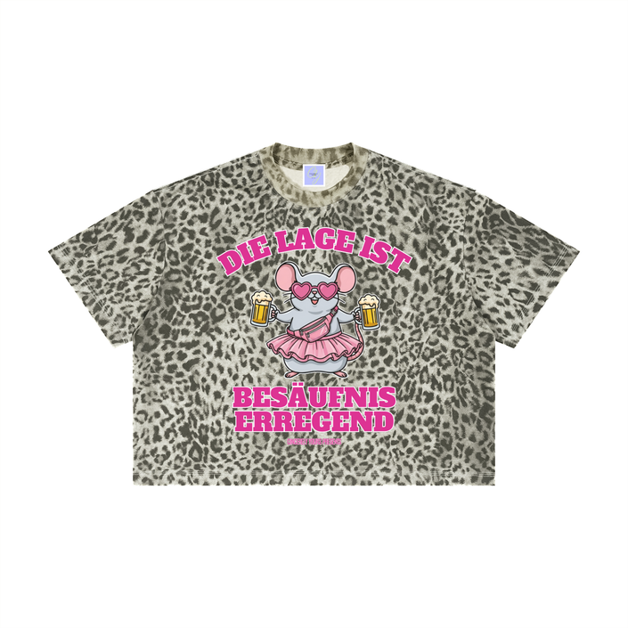 Mallemaus Shirt Malle Maus - Die Lage ist besäufniserregend Unisex Leopard Print Boxy T-Shirt