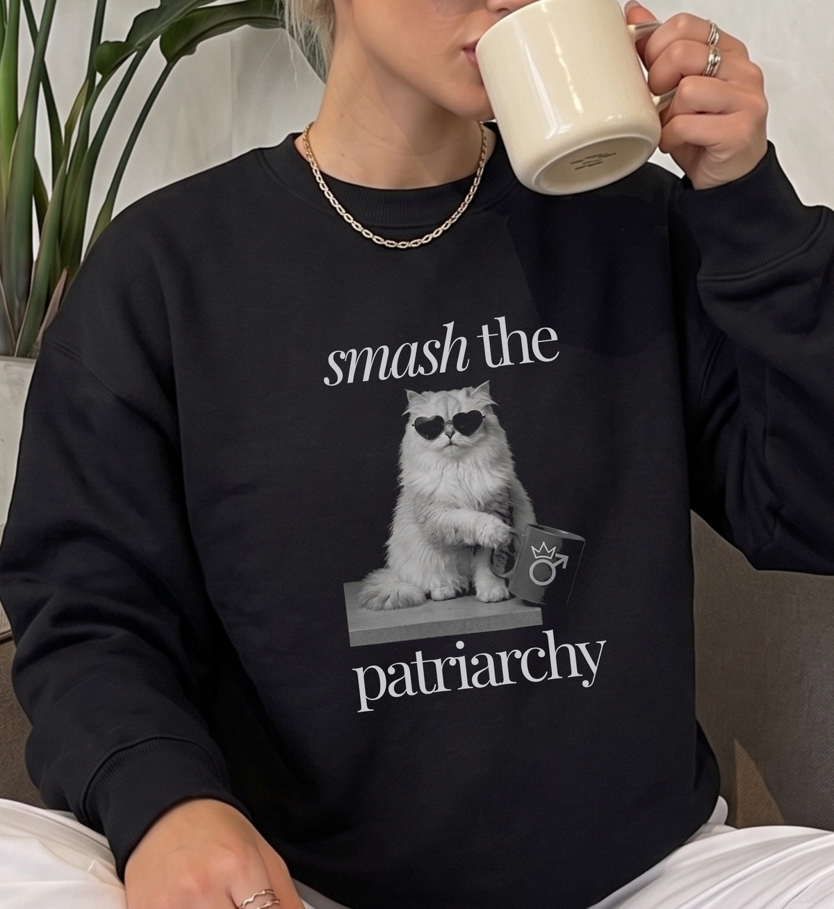 funny cat meme sweatshirt gift cat lover feminist smash the patriarchy