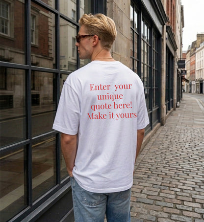 Eine Übersicht der verschiedenen personalisierbaren Schriftarten und Typografien für das individuelle Statement-Shirt mit eigenem Spruch auf der Rückseite.