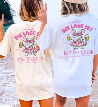 Rückansicht und seitliche Passform des bequemen Mallemaus T-Shirts für Damen in Pink aus der exklusiven Kollektion von Cincerely Yours für Partys.