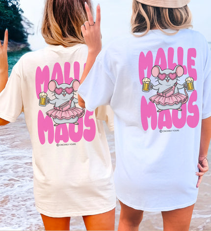 Stilvolles Mallemaus Damen T-Shirt von Cincerely Yours in Weiß mit pinken Akzenten ideal für Partyurlaube und sonnige Tage am Strand.