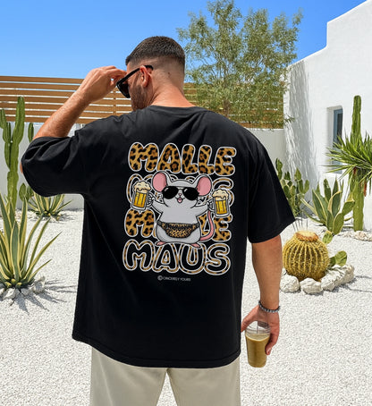 Modisches Frauen Mallemaus Shirt im Leopard Design kombiniert mit sommerlichem Style für ein perfektes Outfit im Bierkönig oder Megapark auf Mallorca.