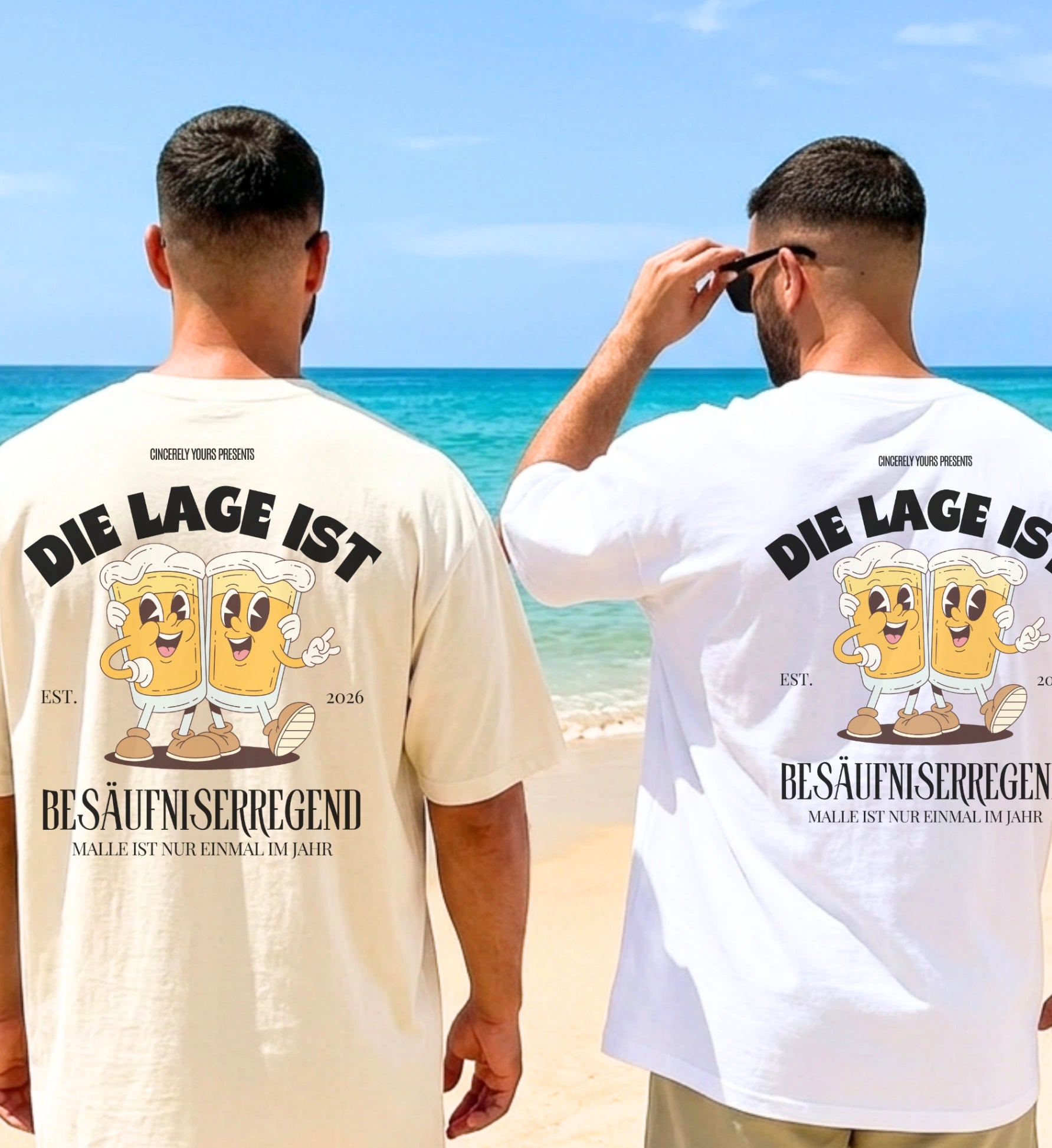 Präsentation der bequemen Passform und der weichen Bio-Baumwolle des Cincerely Yours Shirts welches idealen Tragekomfort für Festivals und Junggesellenabschiede bietet.