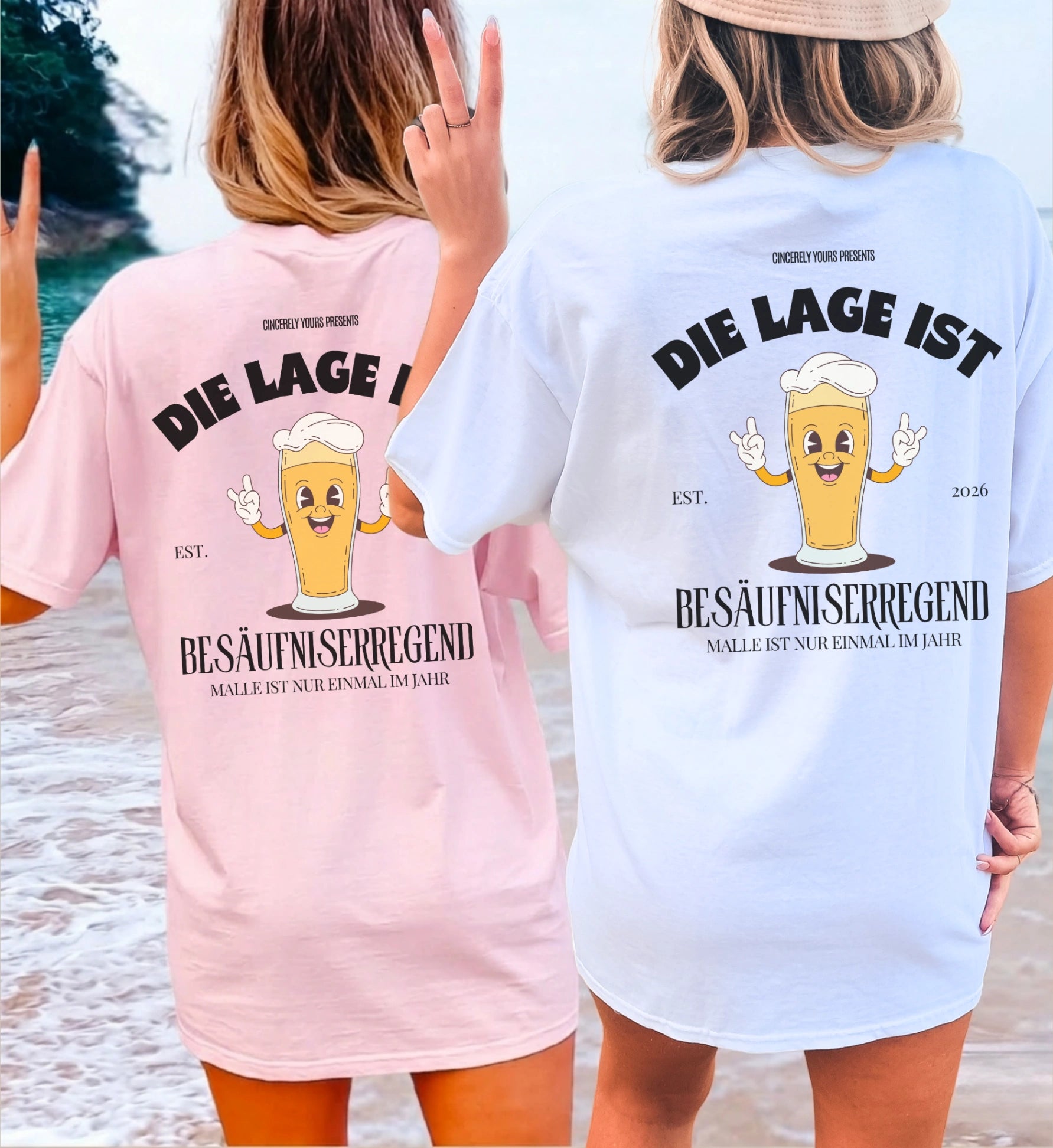 Detaillierte Ansicht des hochwertigen Textildrucks mit dem lustigen Bier Maskottchen und dem Text Die Lage ist besäufniserregend für echte Party Fans.