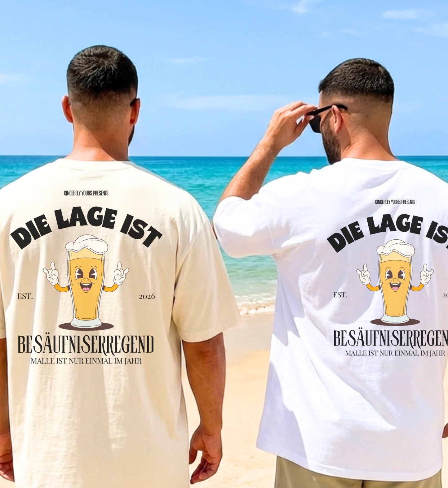 Nahaufnahme der weichen Baumwollqualität des Cincerely Yours Shirts das optimalen Tragekomfort bei langen Partynächten auf Mallorca und am Ballermann bietet.
