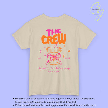 Coquette Bachelorette Party Tee — The Bride Crew cherry bow Champagne (Customizable) - Cincerely Yours