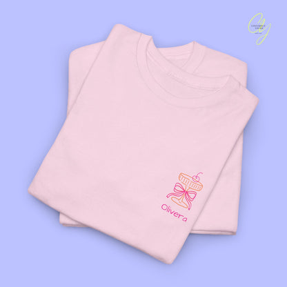 Coquette Bachelorette Party Tee — The Bride Crew cherry bow Champagne (Customizable) - Cincerely Yours