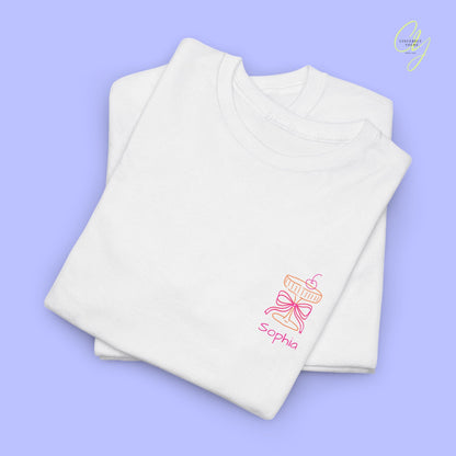 Coquette Bachelorette Party Tee — The Bride Crew cherry bow Champagne (Customizable) - Cincerely Yours