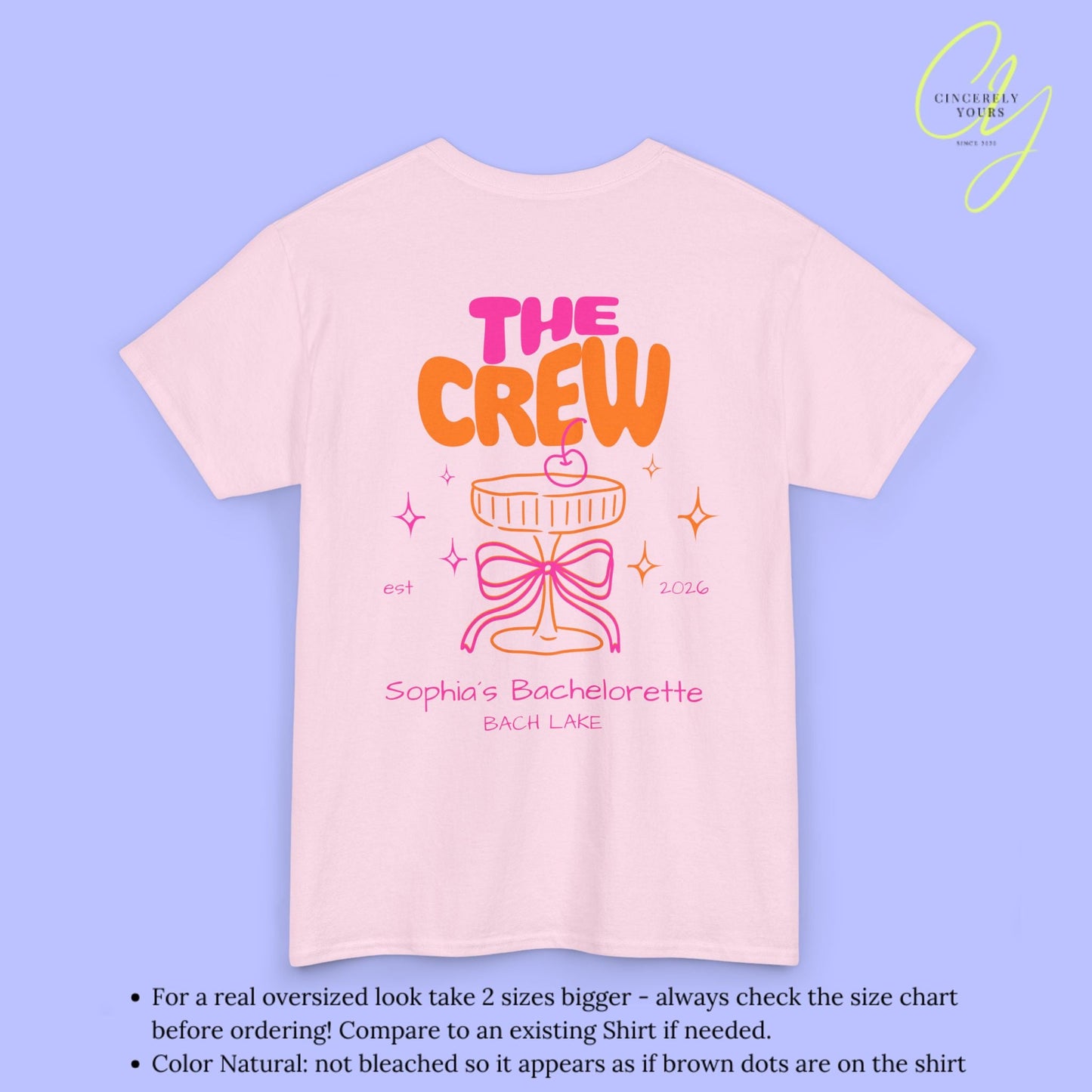 Coquette Bachelorette Party Tee — The Bride Crew cherry bow Champagne (Customizable) - Cincerely Yours