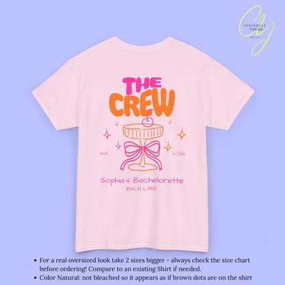 Coquette Bachelorette Party Tee — The Bride Crew cherry bow Champagne (Customizable) - Cincerely Yours