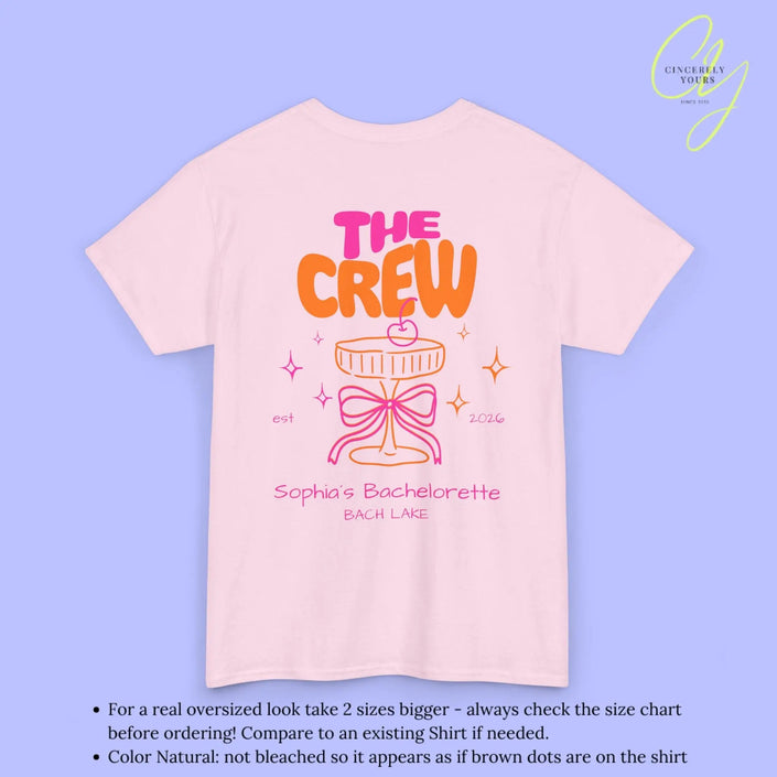 Coquette Bachelorette Party Tee — The Bride Crew cherry bow Champagne (Customizable) - Cincerely Yours