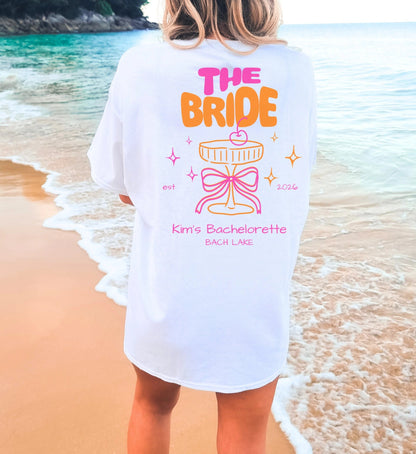 Coquette Bachelorette Party Tee — The Bride Crew cherry bow Champagne (Customizable) - Cincerely Yours