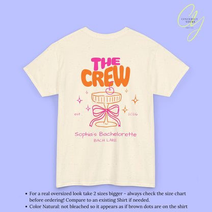 Coquette Bachelorette Party Tee — The Bride Crew cherry bow Champagne (Customizable) - Cincerely Yours