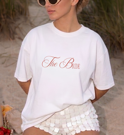custom the bride shirt, personalized future mrs tee, old money bridal outfit, elegant bachelorette party, classic getting ready tee, custom last name bridal tee, quiet luxury bride shirt, minimalist engagement gift, vintage style bridal top, elegant script bride shirt, classy bride to be tshirt, custom mrs wedding morning, chic future mrs clothing