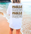 Eine Frau trägt das trendige Mallemaus Shirt mit Leopard Muster im Mallorca Urlaub als modisches und bequemes Party Outfit von Cincerely Yours.