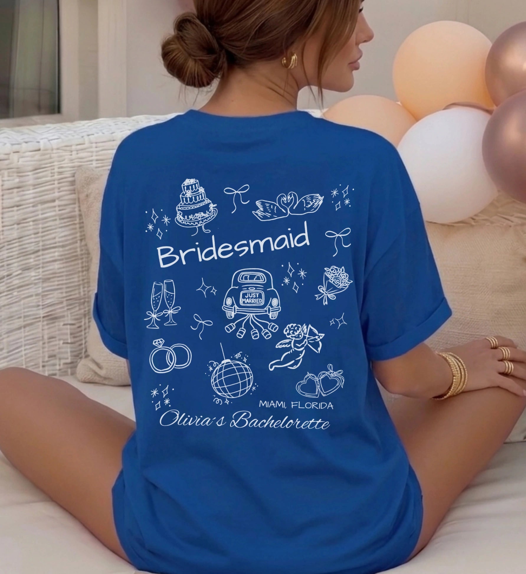 JGA Shirt Damen | Bachelorette Tee Doodle Handdrawn Braut Party Shirt
