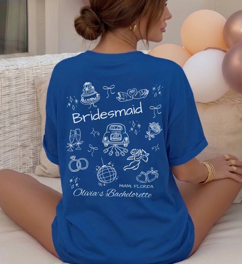 JGA Shirt Damen | Bachelorette Tee Doodle Handdrawn Braut Party Shirt