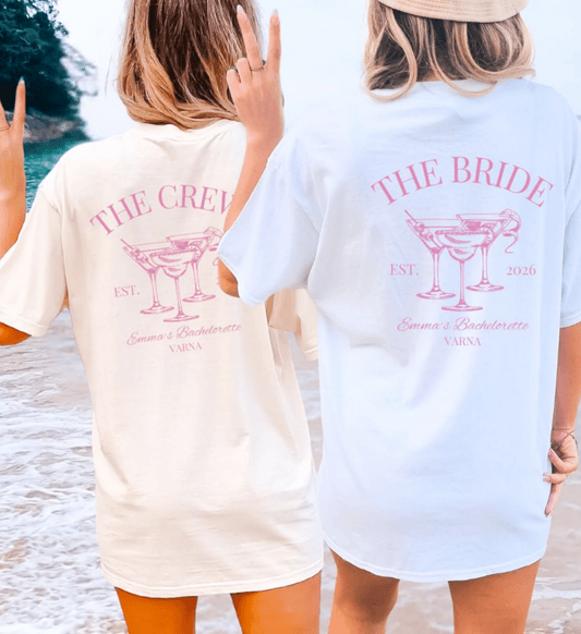 Old Money Bachelorette Party Tee — 'Bride’s Squad' Martini Bach Crew Shirt (Customizable) - Cincerely Yours