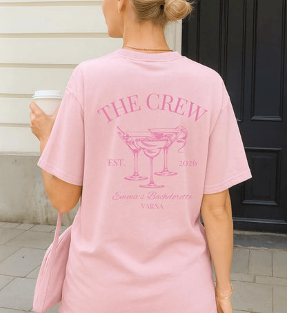 Old Money Bachelorette Party Tee — 'Bride’s Squad' Martini Bach Crew Shirt (Customizable) - Cincerely Yours