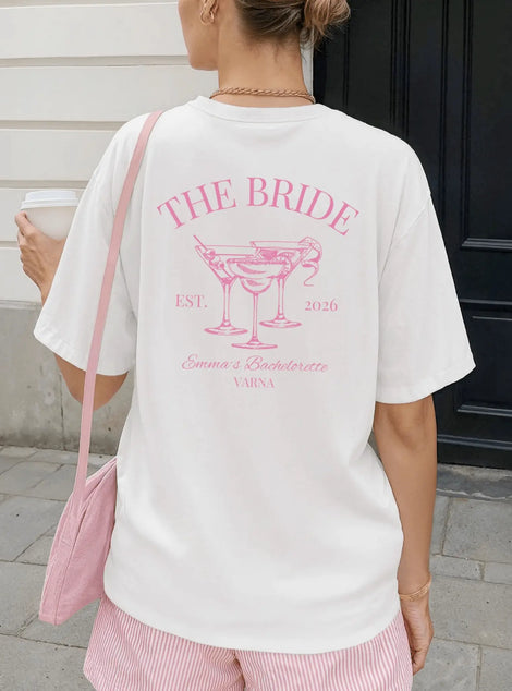 Old Money Bachelorette Party Tee — 'Bride’s Squad' Martini Bach Crew Shirt (Customizable) - Cincerely Yours