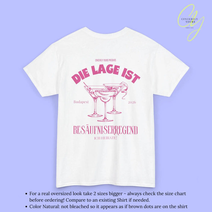 Old Money Bachelorette Party Tee — Die Lage ist besäufniserregend (Customizable) - Cincerely Yours