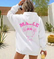 Oversized Hoodie in Weiß mit pinkem Malle Maus Aufdruck, ideal für den Mädelsurlaub oder Mallorca Trip.