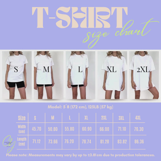 Cincerely Your oversized Shirt Sizechart
