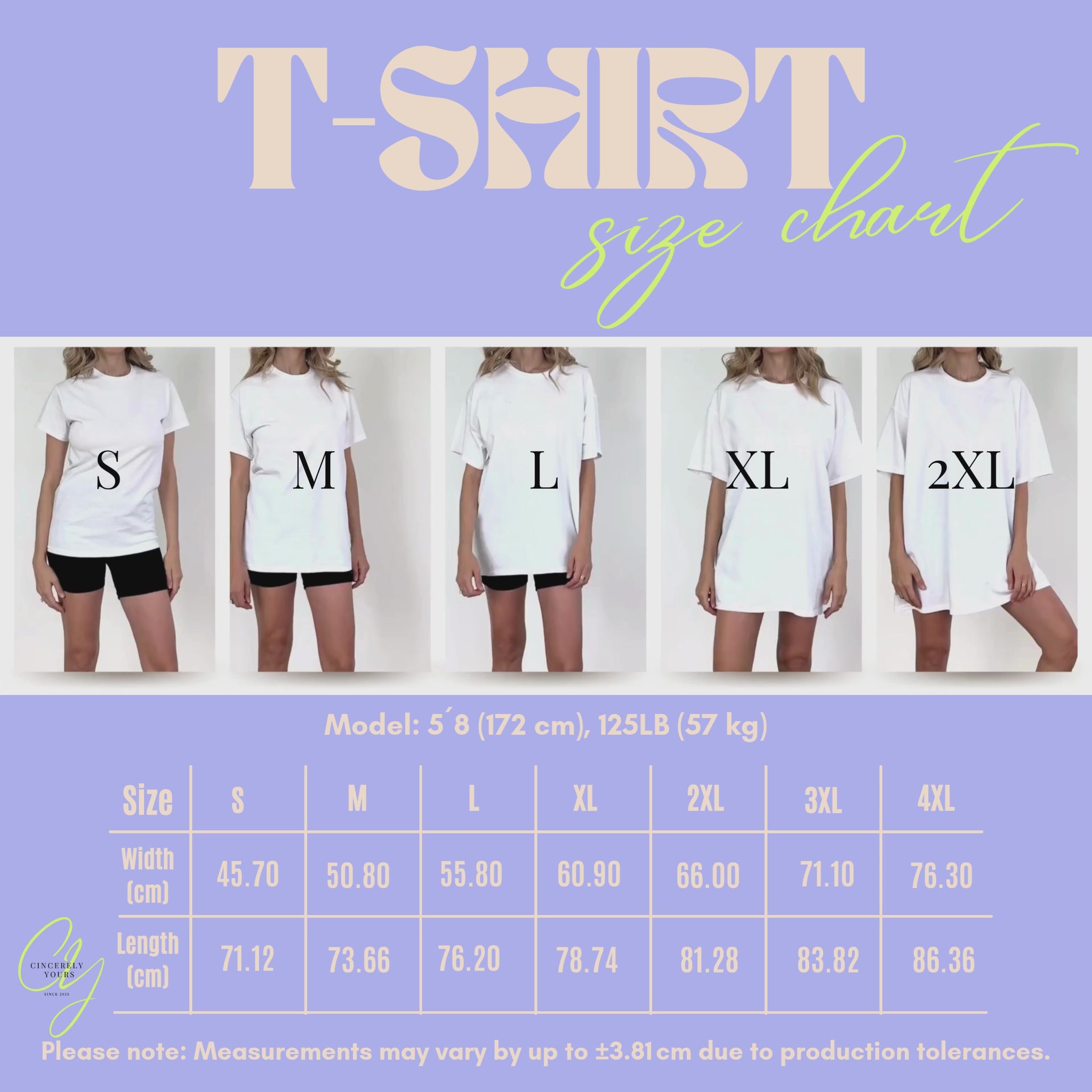 Cincerely Your oversized Shirt Sizechart