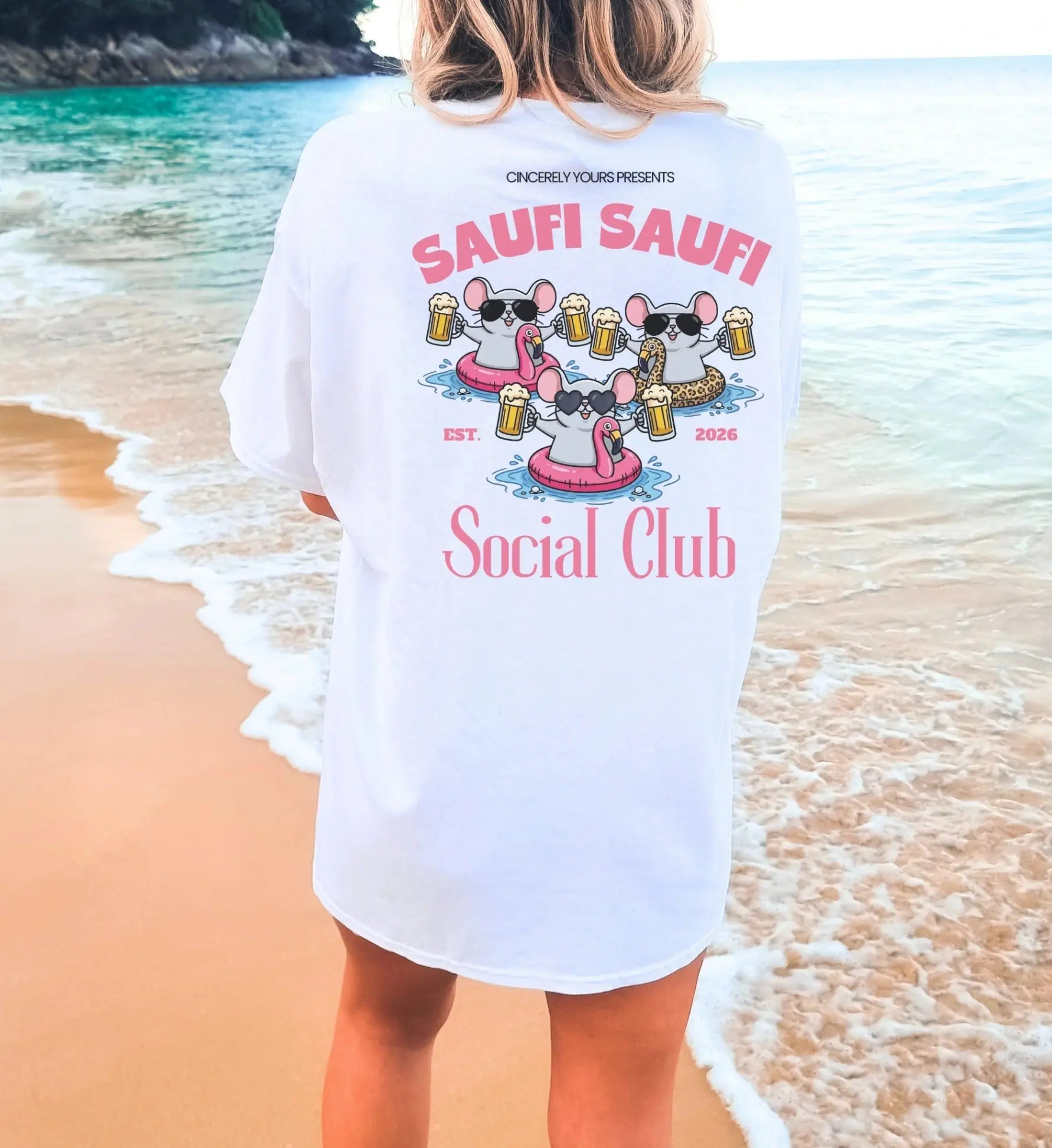 Saufi Saufi Social Club Party Shirt — Malle Bier Maus Flamingo Crew (Customizable) - Cincerely Yours