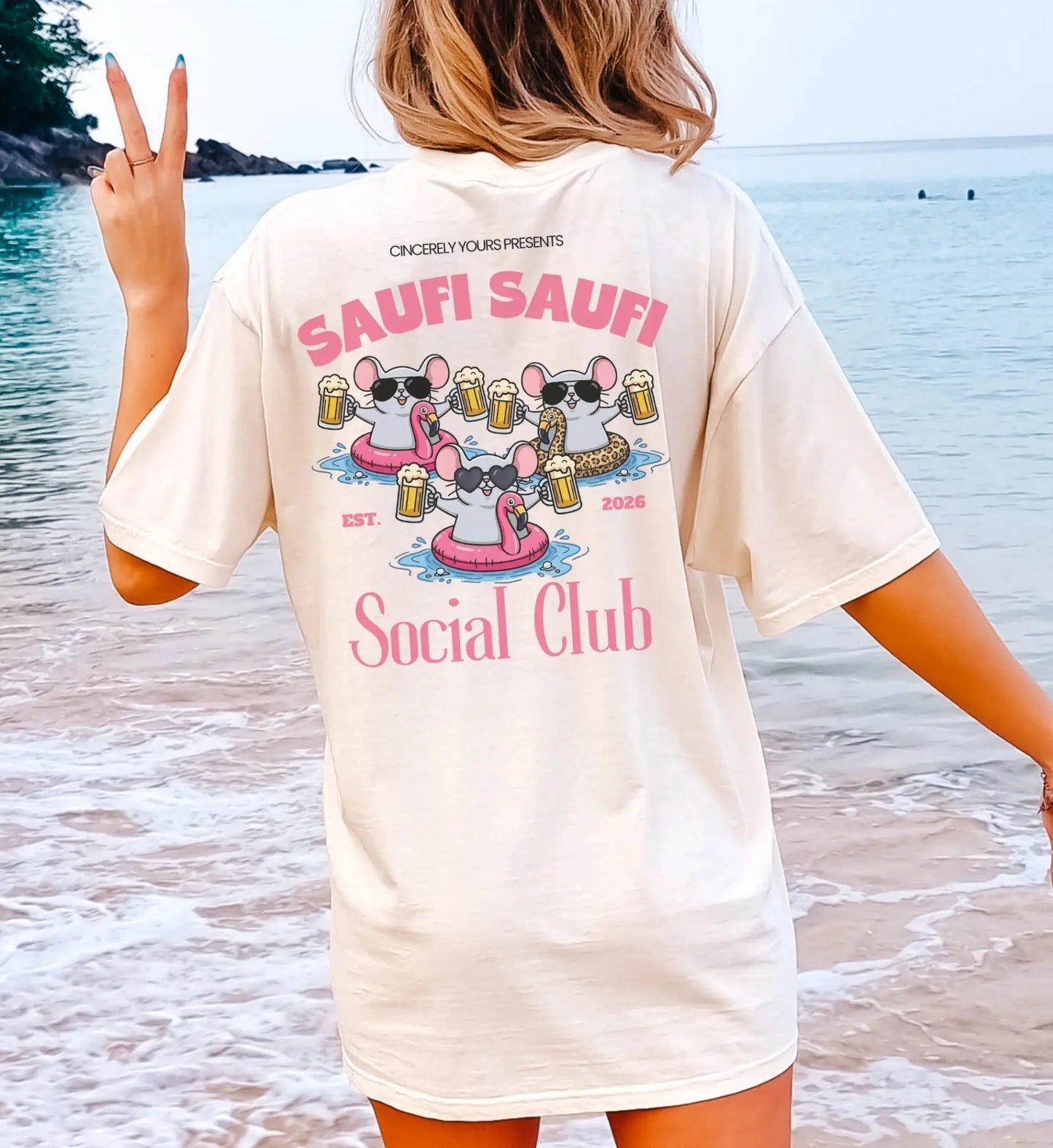 Saufi Saufi Social Club Party Shirt — Malle Bier Maus Flamingo Crew (Customizable) - Cincerely Yours