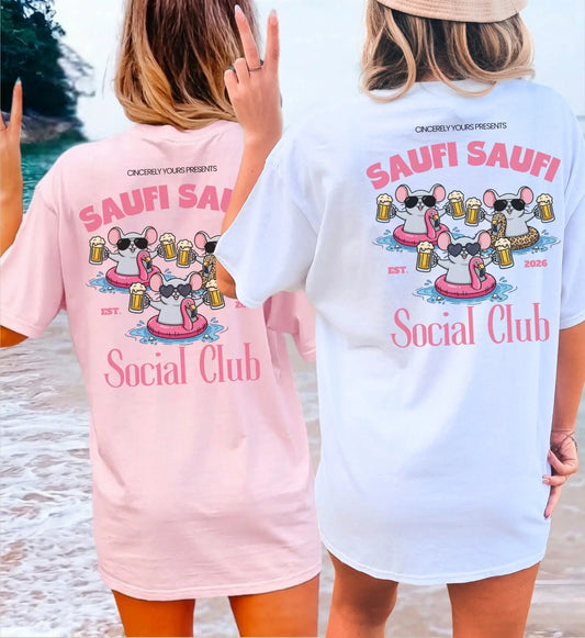 Saufi Saufi Social Club Party Shirt — Malle Bier Maus Flamingo Crew (Customizable) - Cincerely Yours