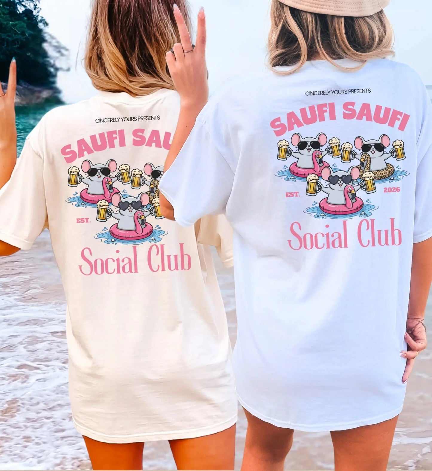 Saufi Saufi Social Club Party Shirt — Malle Bier Maus Flamingo Crew (Customizable) - Cincerely Yours