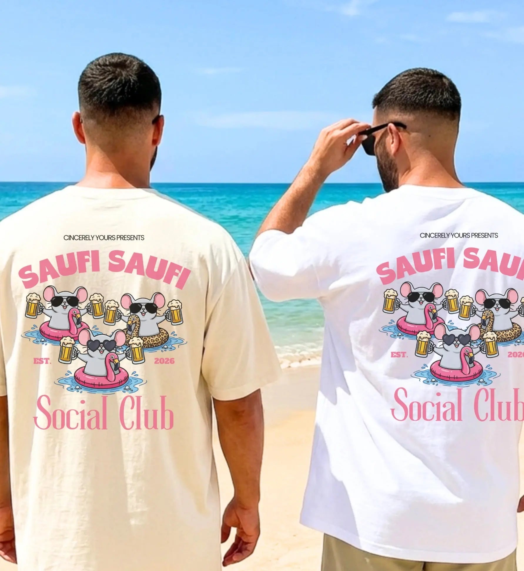 Saufi Saufi Social Club Party Shirt — Malle Bier Maus Flamingo Crew (Customizable) - Cincerely Yours