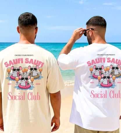 Saufi Saufi Social Club Party Shirt — Malle Orange Spritz Maus Flamingo Crew (Customizable) - Cincerely Yours