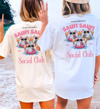 Saufi Saufi Social Club Party Shirt — Malle Orange Spritz Maus Flamingo Crew (Customizable) - Cincerely Yours