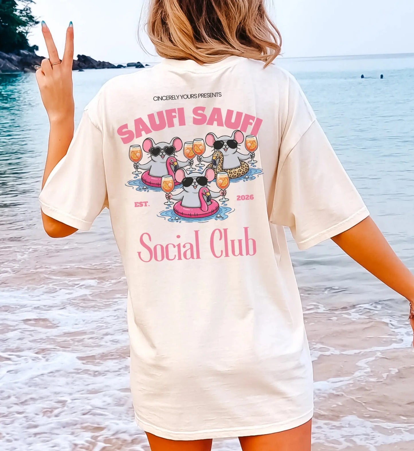 Saufi Saufi Social Club Party Shirt — Malle Orange Spritz Maus Flamingo Crew (Customizable) - Cincerely Yours