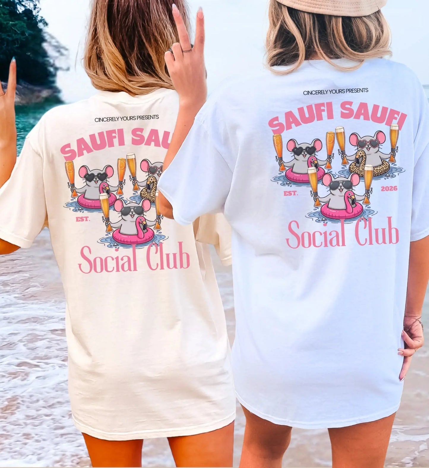 Saufi Saufi Social Club Party Shirt — Malle Säule Maus Flamingo Crew (Customizable) - Cincerely Yours