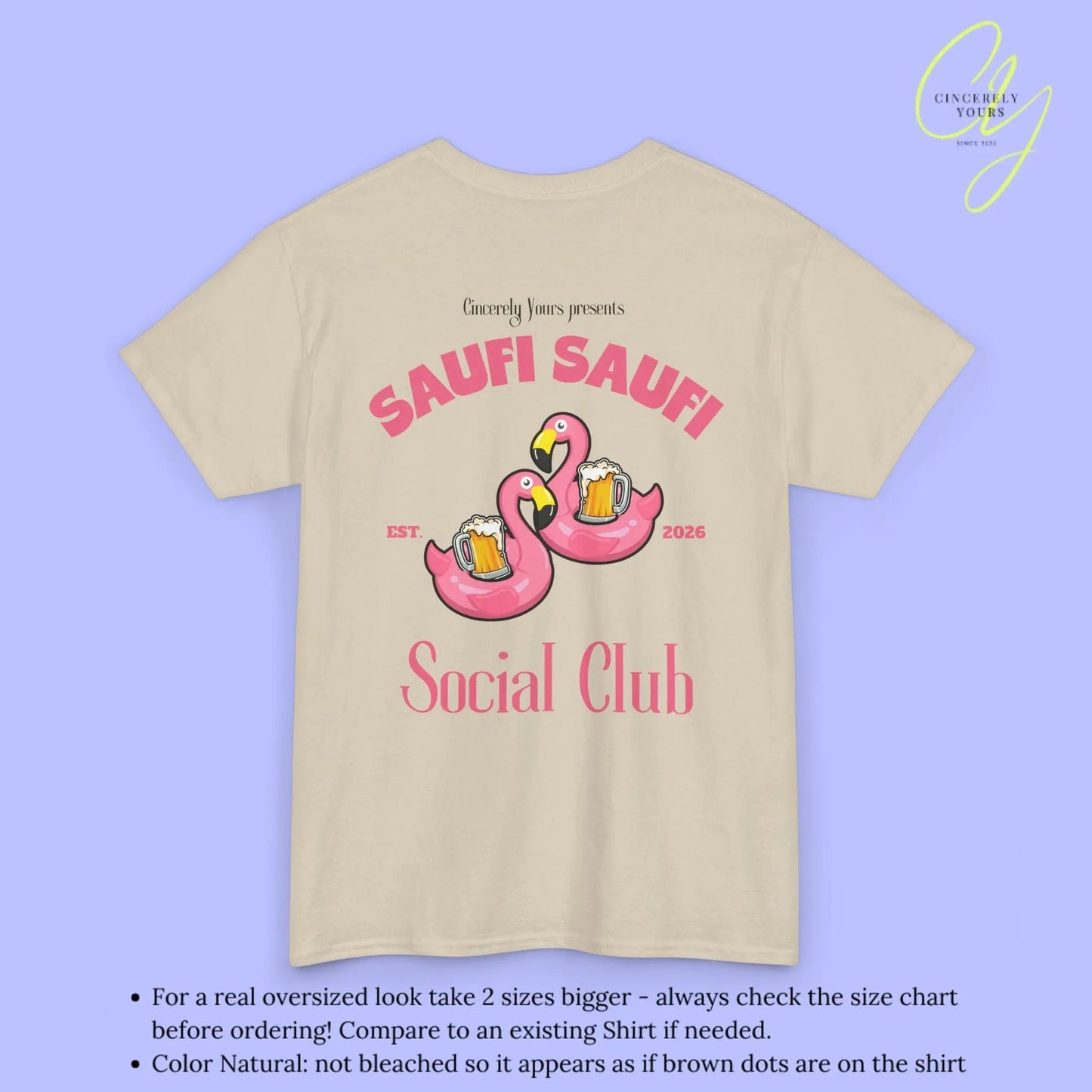 Saufi Saufi Social Club Party Shirt — Pink Flamingo Bierkrüge (Customizable) - Cincerely Yours