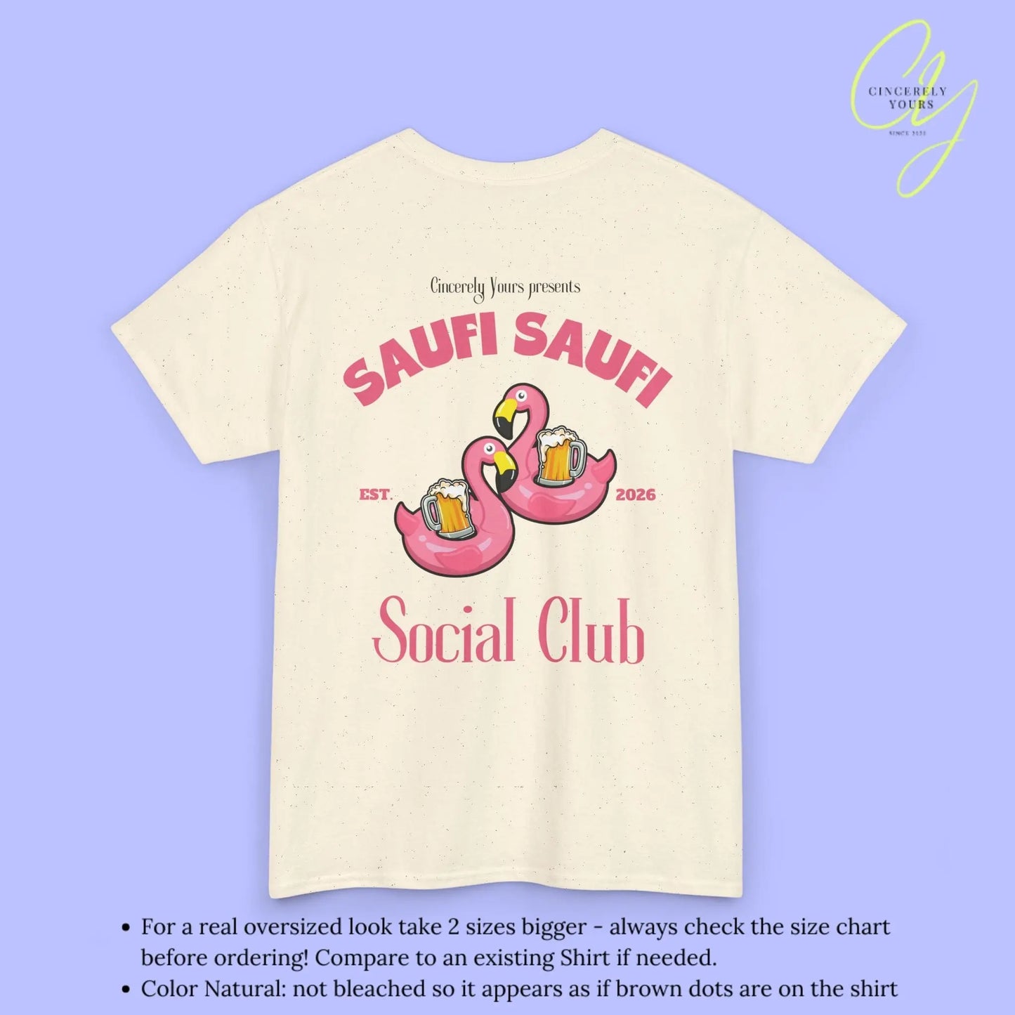 Saufi Saufi Social Club Party Shirt — Pink Flamingo Bierkrüge (Customizable) - Cincerely Yours