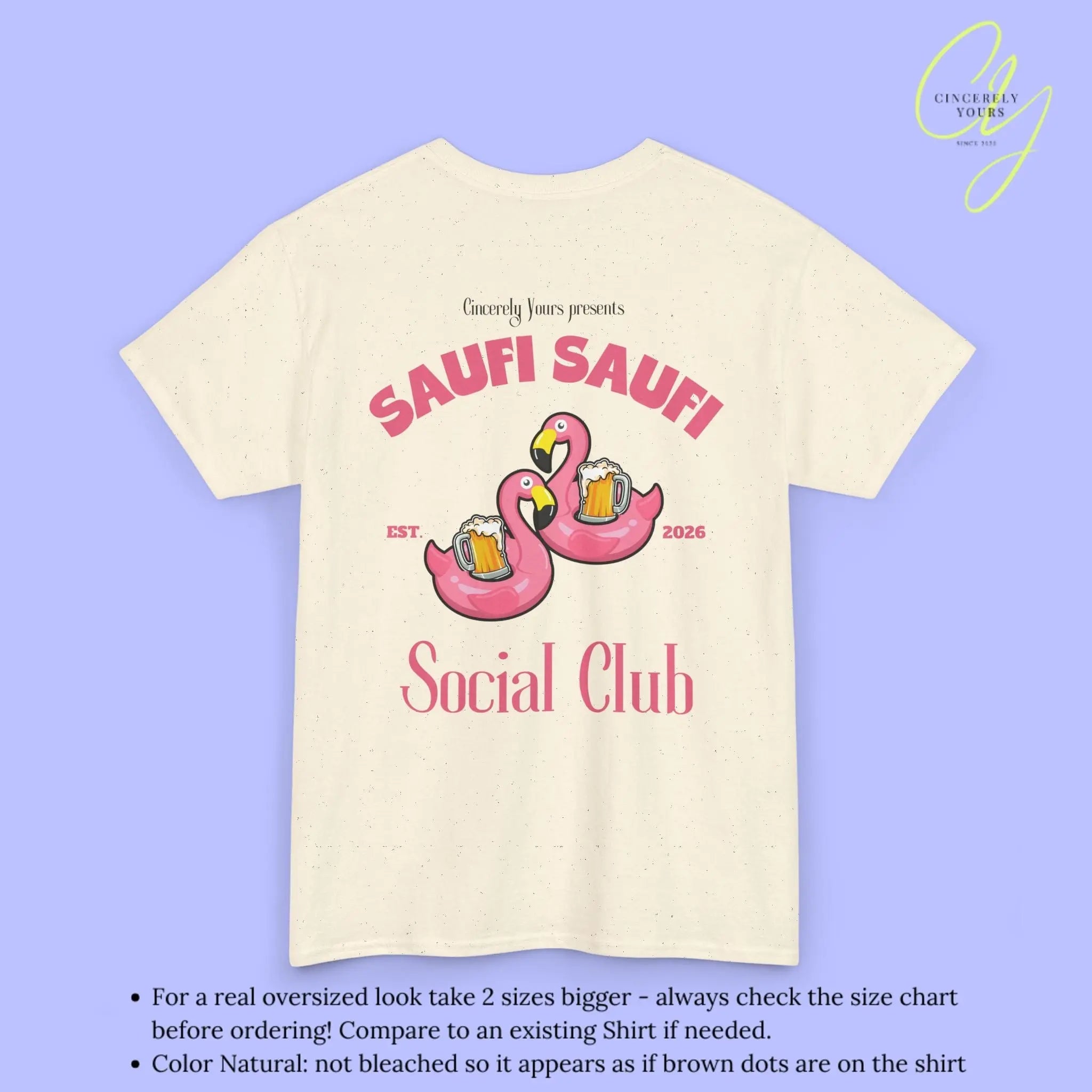 Saufi Saufi Social Club Party Shirt — Pink Flamingo Bierkrüge (Customizable) - Cincerely Yours