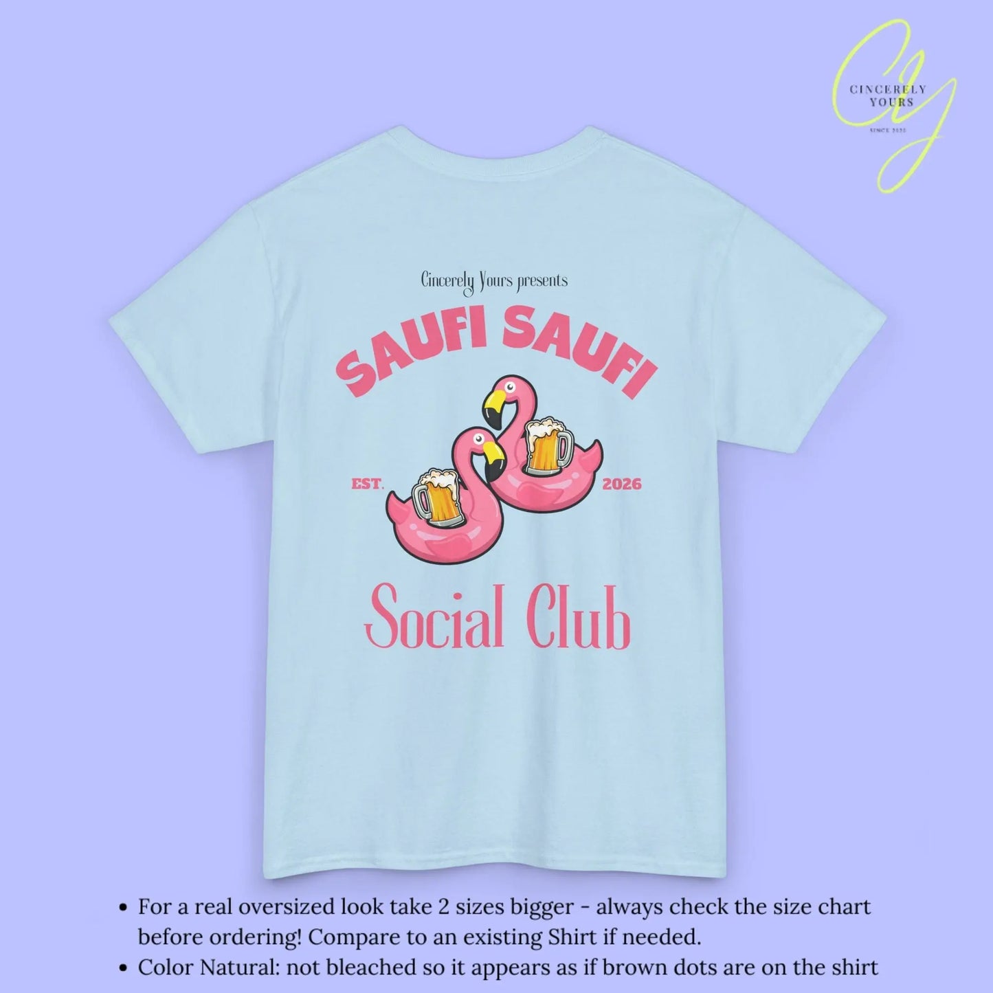 Saufi Saufi Social Club Party Shirt — Pink Flamingo Bierkrüge (Customizable) - Cincerely Yours