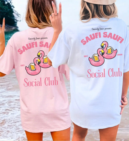 Saufi Saufi Social Club Party Shirt — Pink Flamingo Bierkrüge (Customizable) - Cincerely Yours