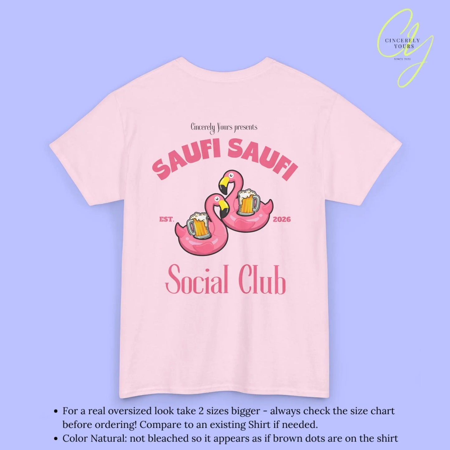 Saufi Saufi Social Club Party Shirt — Pink Flamingo Bierkrüge (Customizable) - Cincerely Yours