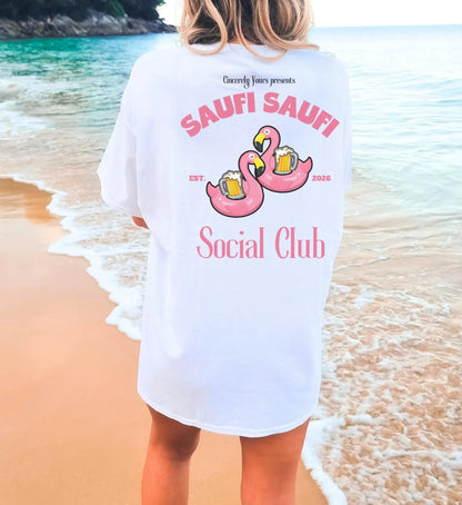Saufi Saufi Social Club Party Shirt — Pink Flamingo Bierkrüge (Customizable) - Cincerely Yours