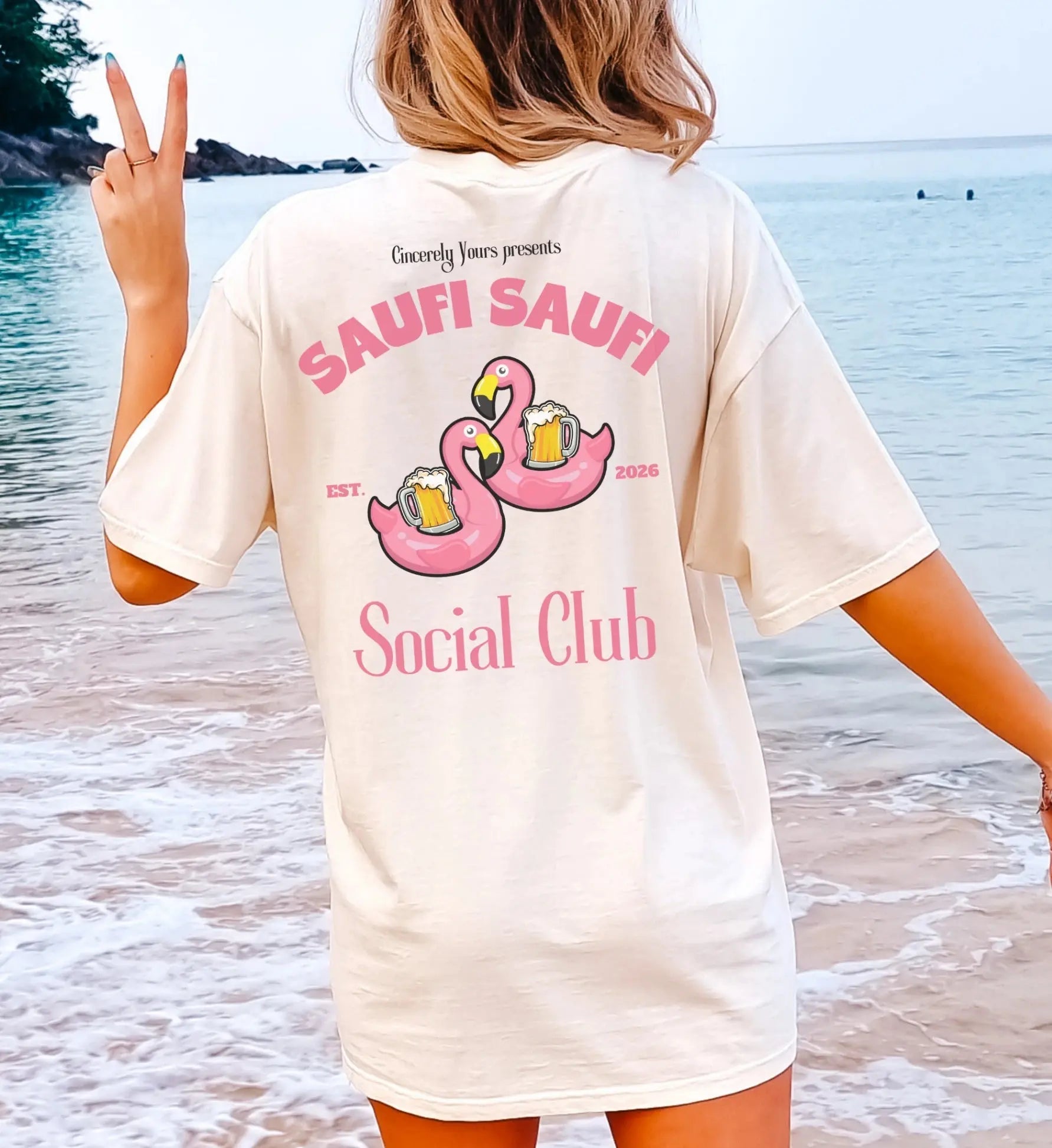 Saufi Saufi Social Club Party Shirt — Pink Flamingo Bierkrüge (Customizable) - Cincerely Yours