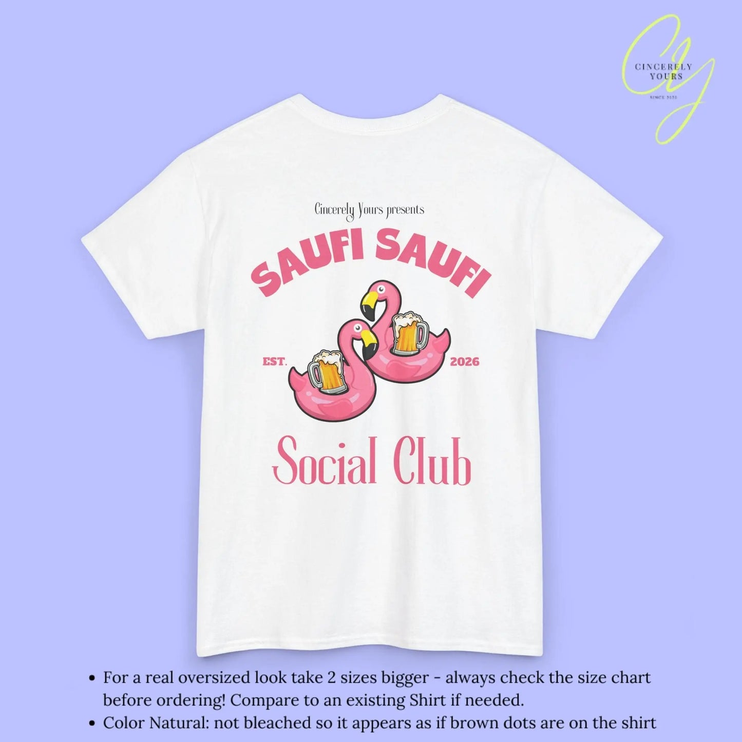 Saufi Saufi Social Club Party Shirt — Pink Flamingo Bierkrüge (Customizable) - Cincerely Yours
