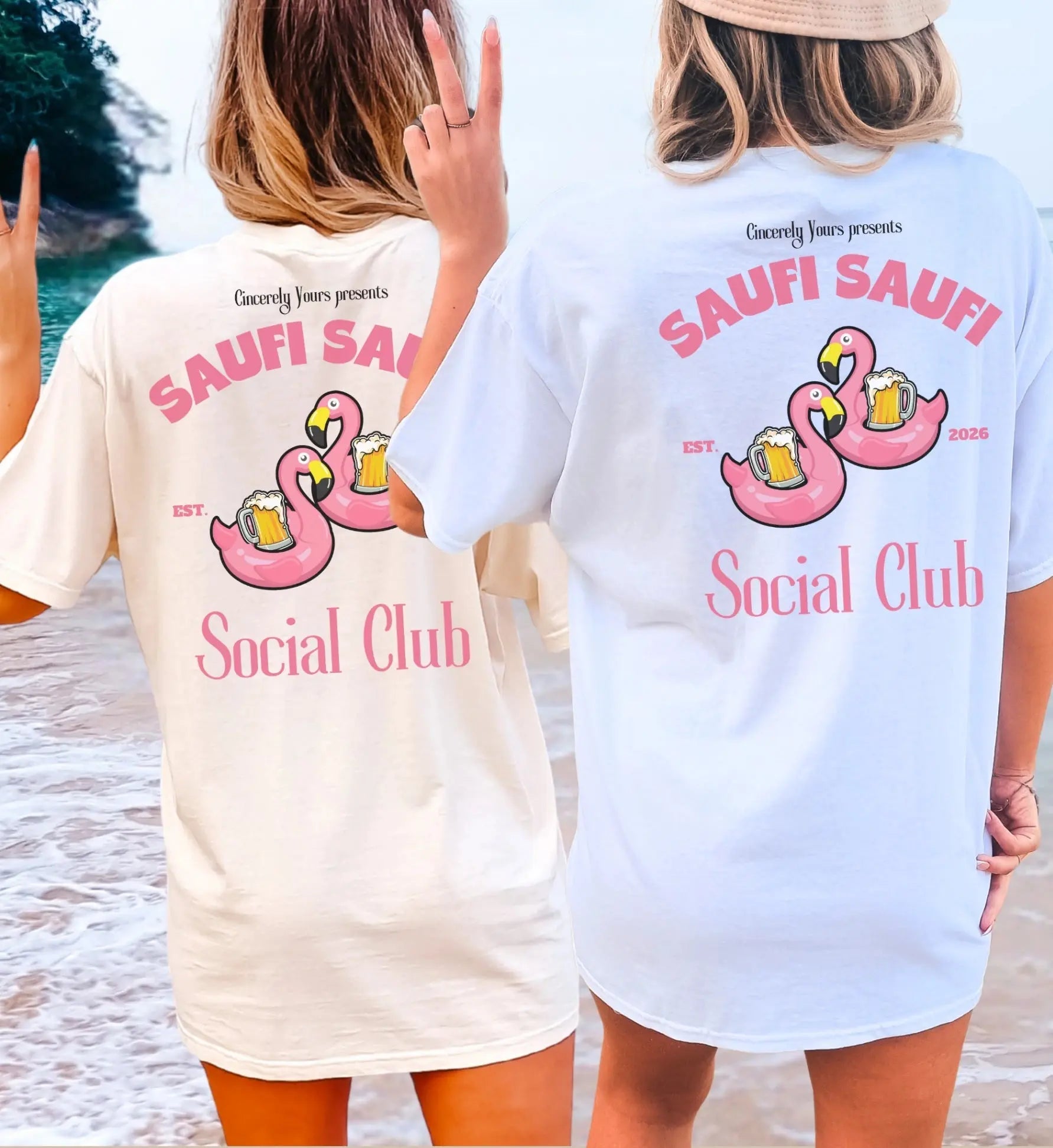 Saufi Saufi Social Club Party Shirt — Pink Flamingo Bierkrüge (Customizable) - Cincerely Yours