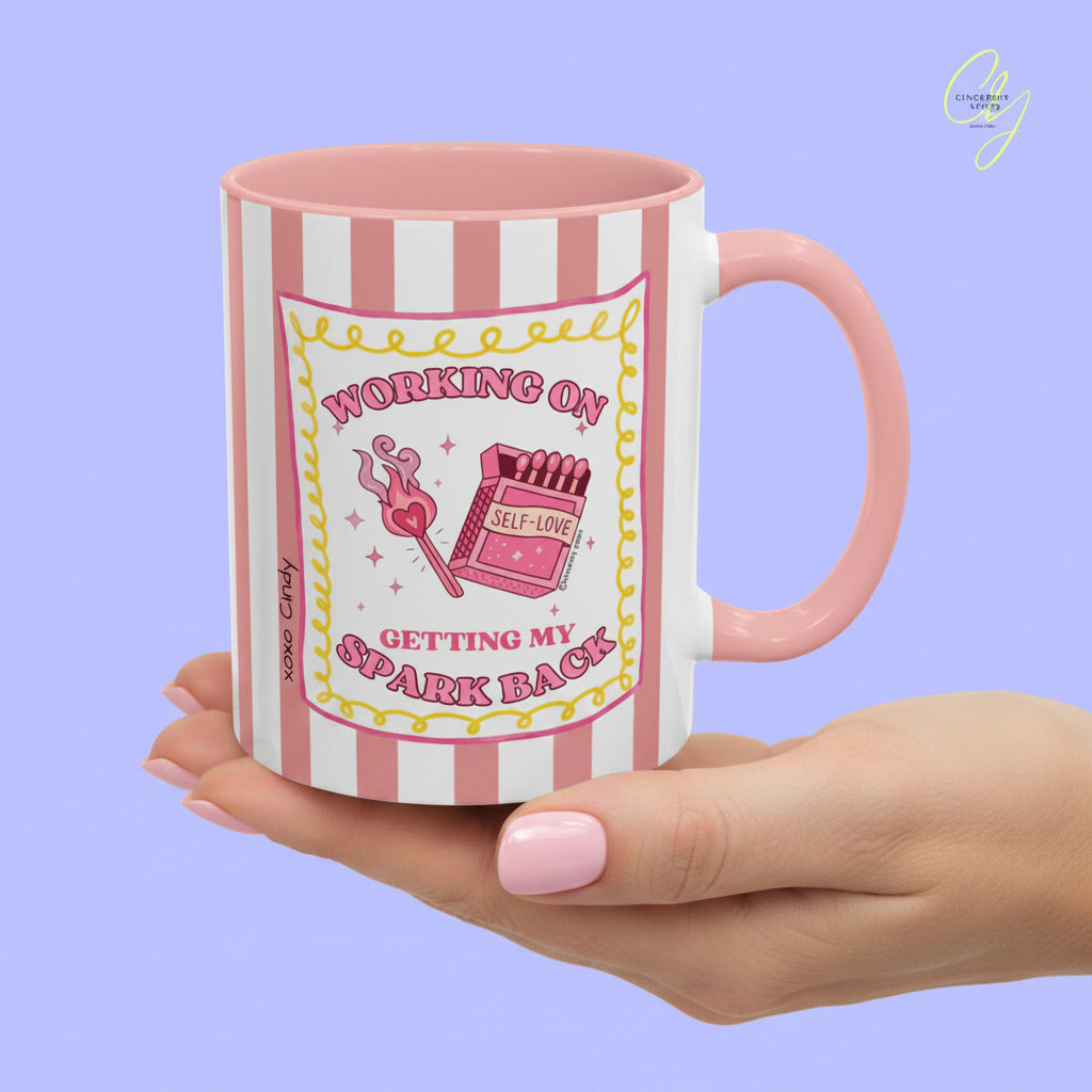 hand holding a self love motivation mug that is a customized gift

